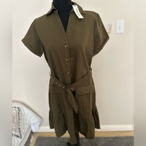 Speed limit Women Belted Midi Dress, Olive. Size Medium. NWT